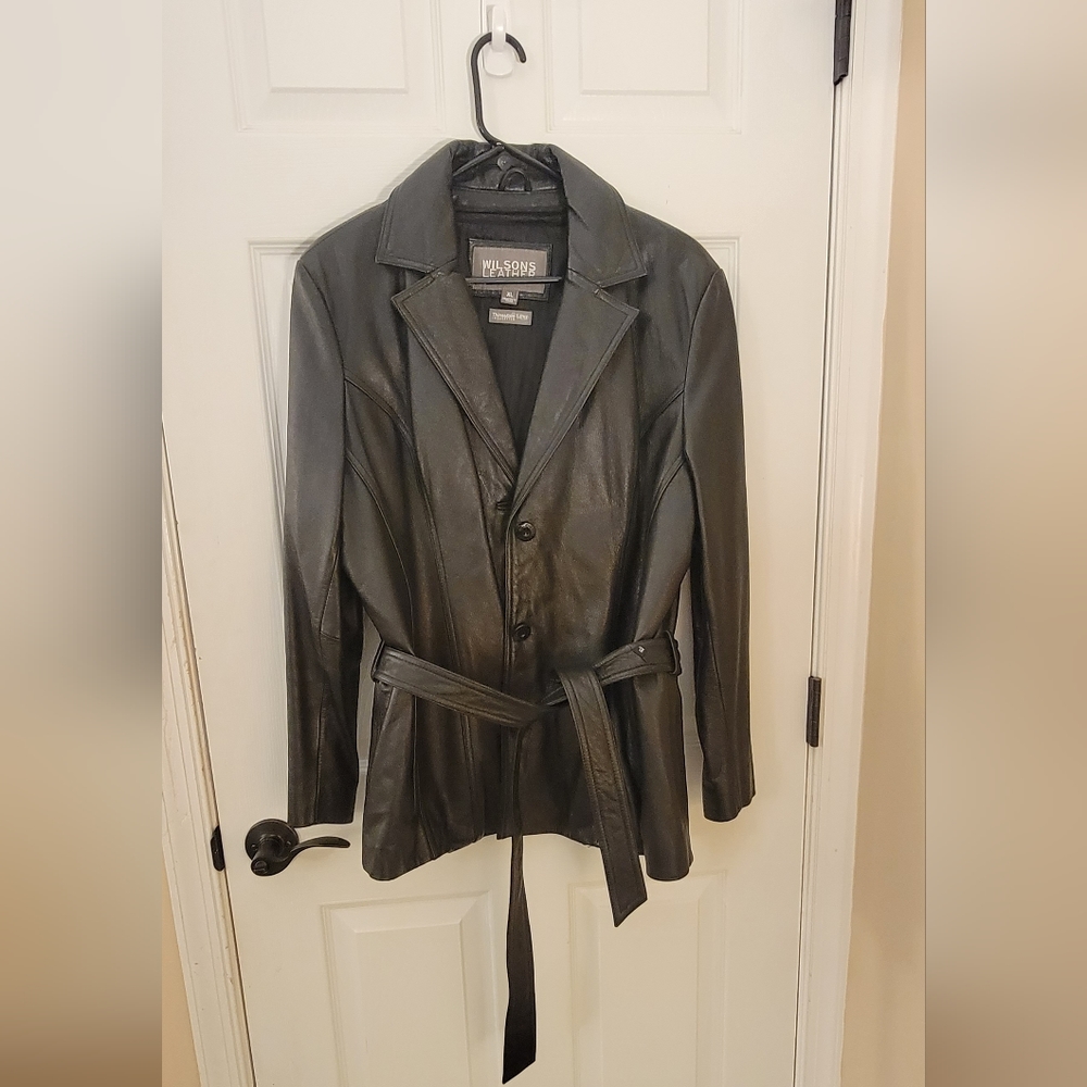 Womens Wilson's leather black belted jacket